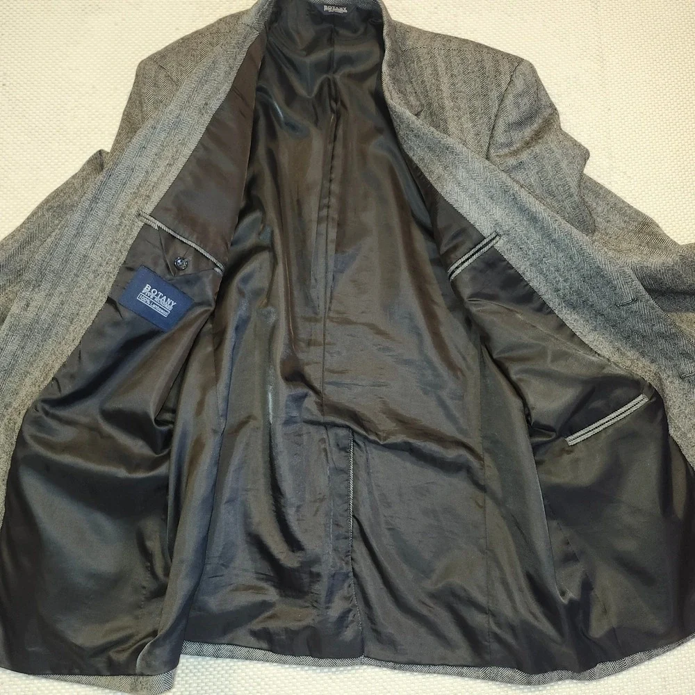 Botany 500 Mens Grey Herringbone‎ Lambswool Blazer Sport Coat 44 Long 44L